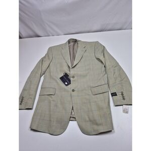Roberto Zanieri Blazer Mens 42L Beige Wool Plaid Sport Coat Made Italy Jacket